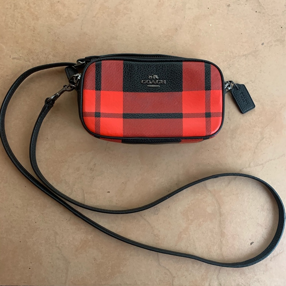 Mini Plaid Leather Coach Crossbody Clutch